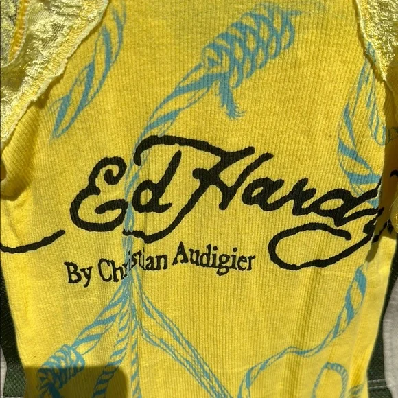 Ed Hardy Yellow Skull Graphic Tank with Lace - Picture 7 of 7